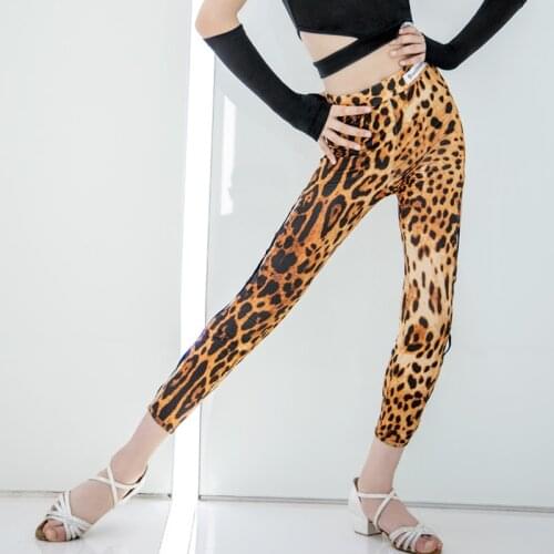 Kids Latin Dance Pants Black/Leopard Side Bandage Leggings Girls Rumba Practice Pants Samba Cha Cha Training Clothes DWY5853