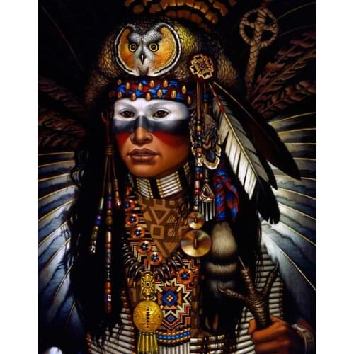 JMINE Div 5D Tribal indian man Owl Wings Full Diamond Painting cross stitch kits art Portrait 3D paint by diamonds