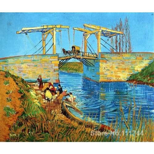 Impressionist painting The Langlois Bridge at Arles with Women Washing Vincent Van Gogh art home decor Handmade High quality