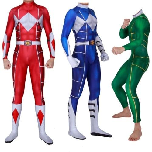 3D Print Kyoryu Sentai Zyuranger Ranger Cosplay Costume Red/Blue/Green Rangers Bodysuit Cheap Zentai Suit