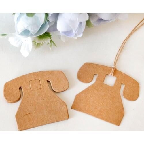 50pcs Telephone Shape Gift Tags Creative Kraft Paper Garment Hang Tags Handmade Candy Cookies Packing Lables Card