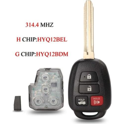 Kutery Remote Car Key For Toyota Camry Corolla 2012-2017 4Buttons 314.4Mhz G/H Chip HYQ12BDM/HYQ12BEL