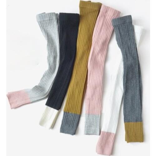 Childrens Leggings 2021 Autumn New Girls' Cute Patchwork Color Knitted Cotton Ankle-length Render Pants