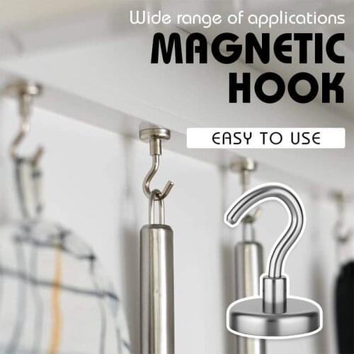 Heavy Duty Magnetic Hook, Strong Neodymium Magnets Hook for Home, Kitchen, Workplace,etc ,E12mm Hold up to 60Pounds, Pack of 3