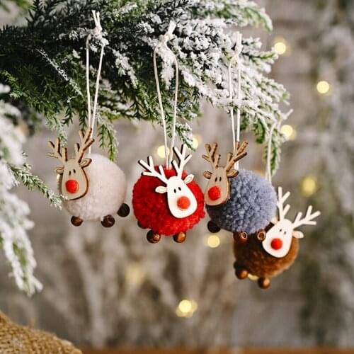 Cute Felt Wooden Elk Christmas Tree Decorations Hanging Pendant Deer Craft Ornament Christmas Decorations for Home New Year 2022