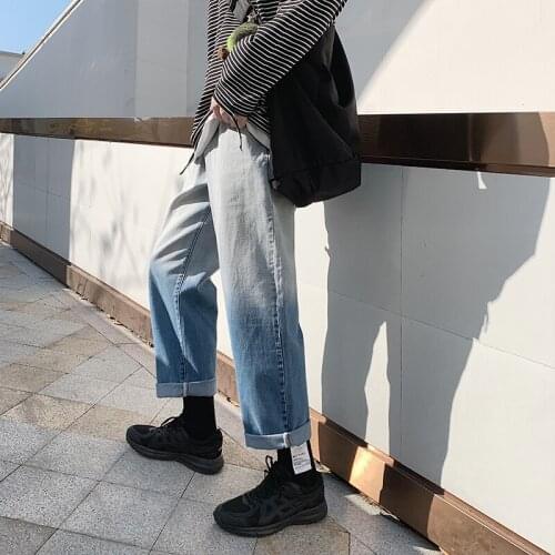 Fashion Mens Casual Vintage Washed Gradual Color Waist Baggy Loose Fit Harajuku Urban Style Dad Style Denim Jeans Pants