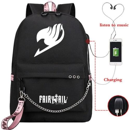 Hot Anime Fairy Tail USB Fashion Backpack Kids Teens School Bags Bookbag Cartoon Boys Girls Travel Shoulder Bags Gift
