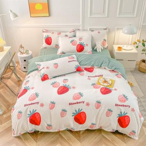 Cartoon Bedding Set Strawberry Lovely Bedclothes Cute Healing Printing Bed Sheet Single Double King Queen Soft Duvet Cover
