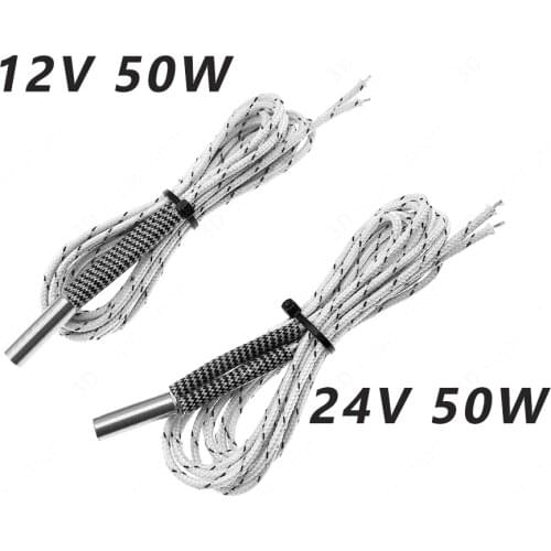 Mendel Heating Tube Reprap 12V 24V 50W Ceramic Cartridge Heater for HotEnd J-Head 6*20mm 3D Printer parts 1M 2M for 1PCS