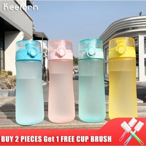 Keelorn Water Bottle 450ml Candy Color Direct Drinking Leak-proof Frosted Plastic Blue Cups Juice Outdoor Travel Bottles