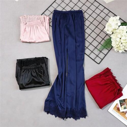 2019 New Style Womens Long pants Spring Summer Casual Silky Home Wear Sleep Pyjama Bath Trousers M-XL