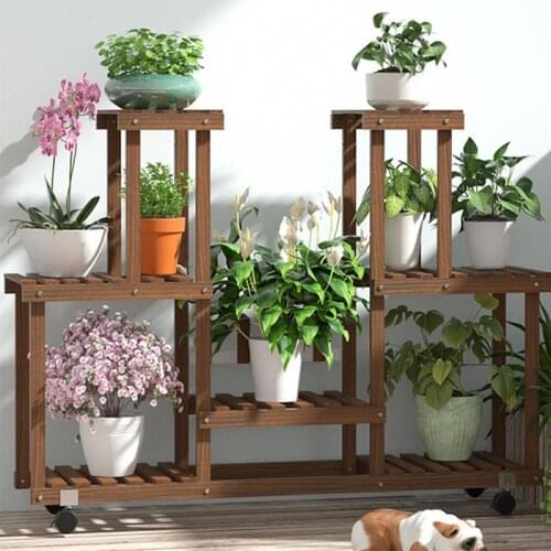 2021 New Widely Use Multi-tiers Flower Plant Wooden Plant Stand Rack Balcony Garden Flower Plant Stand Bonsai Display Shelf HWC