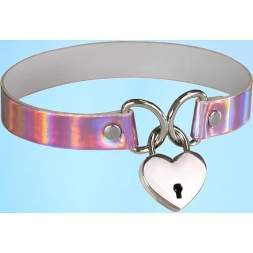 New style Personality Fashion Accessories Punk Style Laser Leather Necklace Metal Concentric Lock Neck Wear