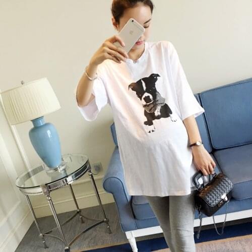 Maternity wear Summer Short Sleeved T-shirt for Pregnant Women Large Code Pregnant Women Loose Printed Cotton Short White T-S
