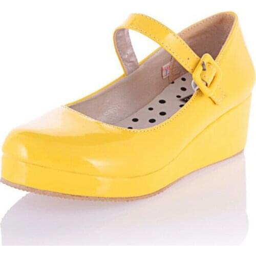 Solid Patent Leather Shoes Woman Spring Wedges Women Shoes Platform High Heels Ladies Shoes Large Size EUR34-43 XKD3084