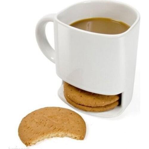Quevinal Creative 8oz Ceramic Biscuit Cups Coffee Cookies Milk Dessert Tea Cup Storage Mugs for Cookie Biscuits Pockets Holder