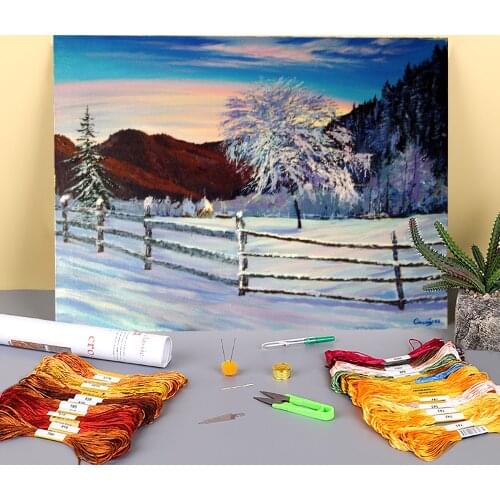 Landscape Winter Printed 11CT Cross-Stitch DIY Embroidery Kit DMC Threads Painting Handicraft Needlework Knitting Wholesale