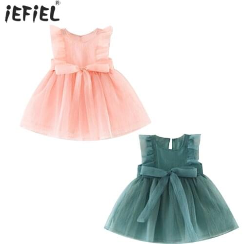 Baby Girl Dress Princess Sleeveless Tulle Dresses For Birthday Party Toddler Kids Bowknot Mesh Tutu Dress Summer Pageant Prom