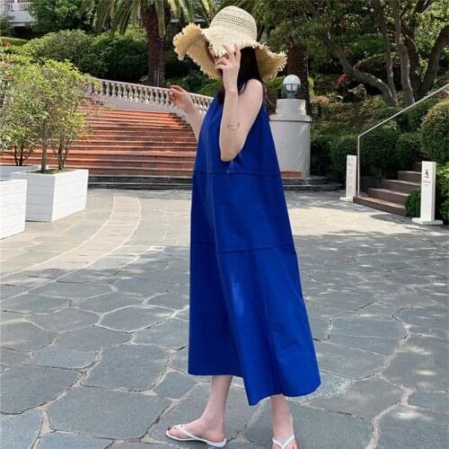 2020 Korean Streetwear Black blue Maxi Dress Vestidos,candy color party dress 5XL 6XL Plus size Bohemian holiday beach dress