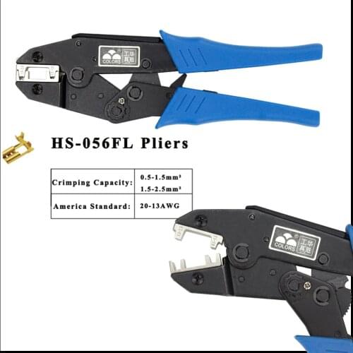 Plier COLORS HS-056FL for flag type receptacles 4.8,6.3 insulated terminals 0.5-2.5mm2 20-13AWG crimping tool connectors brand