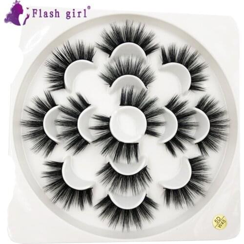 Flash Girl 7 Pairs Bulk Multi-Pack Fake Eyelash W Series Natural 5D Mink Luxury Makeup Eyelash Extention