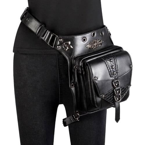 Norbinus Punk Gothic Rivets Motorcycle Bag Women Men Steampunk Chain Belt Waist Bag Moto Biker Shoulder Messenger Bag Chest Pack