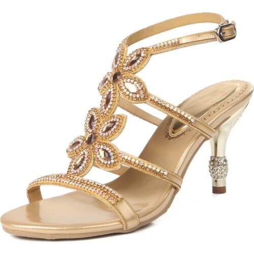 Mid Heels Rhinestone Wedding Sandals Open Toe Ankle Buckle Strap Heeled Prom Evening Party Dress Ladies Summer Sandals