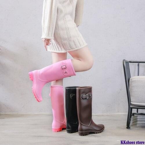 Outdoor Rubber Water Shoes Womens Pure Color Rain Boots For FemalePunk Style Pink Rain Boots 36-41 Plus Size