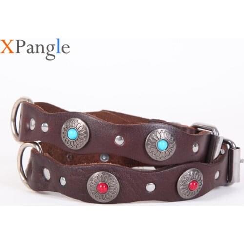 XPangle Dog Collar Cowhide High Quality Dog Accessories Jewelry Genuine Leather for Small Large Dogs Puppy Collars Pet Supplies
