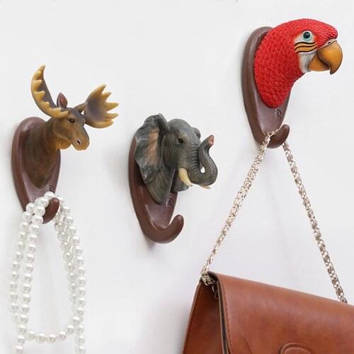 Zebra Deer Elephant Head Animal Wall Hook Resin Hook Clothing Coat Hat Display Racks Self Adhesive Keys Hook Room Decor