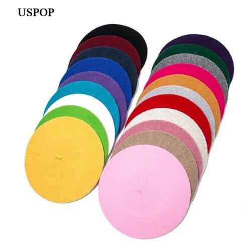 USPOP 2019 Women berets wool beret hats all-matched solid color soft knitted berets painter hats female warm winter hats