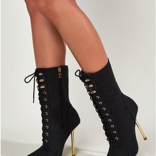 2021 New Flock Ankle Boots Women For Autumn Winter Fashion Pointed Toe Thin Heels Zipper Rivet Woman Chelsea Boots