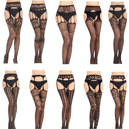 10 Styles Sexy Lace Pantyhose Woman Happy Funny Sweet Flower Sling Fishnet Tights Black Comfortable Knee High Socks Popsocket