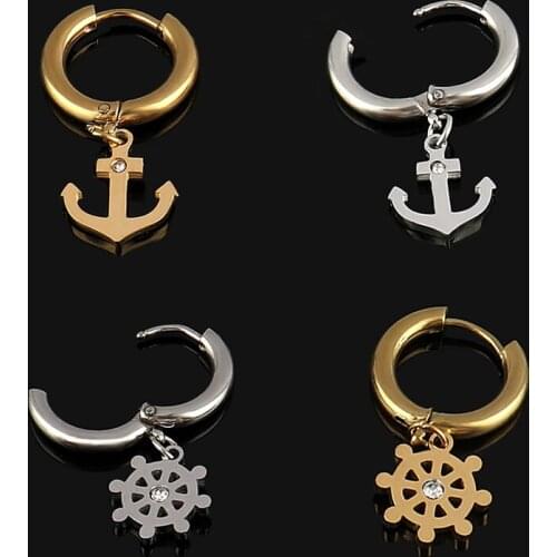 Women ’s Stainless Steel Earring Anchor Charms Pendant Drop Earrings For Women Geometric Gold Round Earring Jewelry