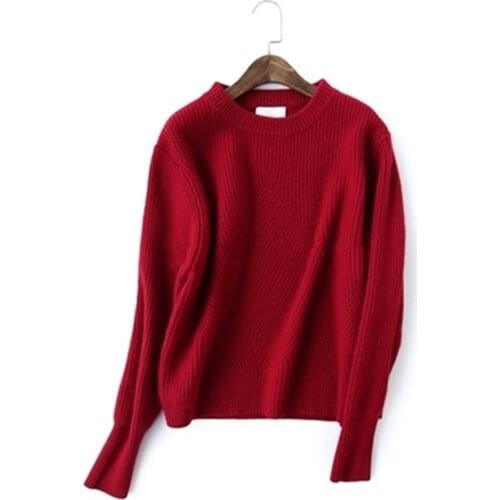 Pure cashmere Oneck knit women fashion solid thick loose pullover sweater M-2XL retail wholesale