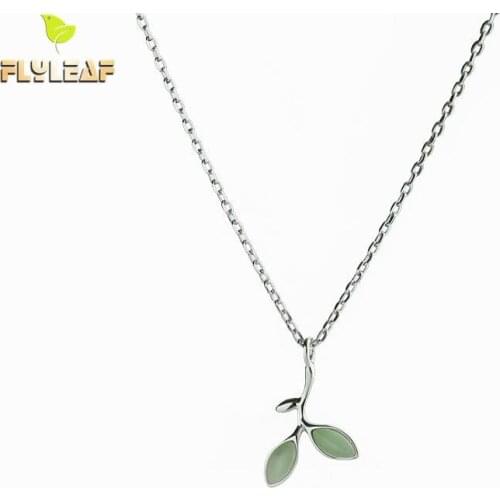 Flyleaf 100% Sterling Silver Opal Leaves Buds Necklaces & Pendants For Women Creative Fashion Collar Clavicle Jewelry