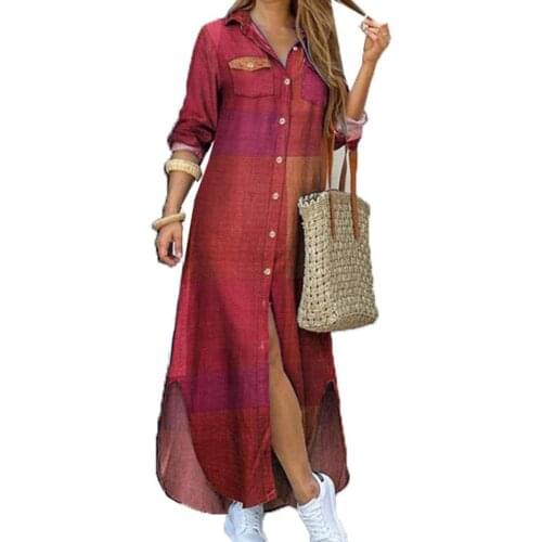 Summer Dress Women Dresses Maxi Dress Single-breasted Long Sleeve Printed Loose Maxi Shirt Dress платье летнее женское2021