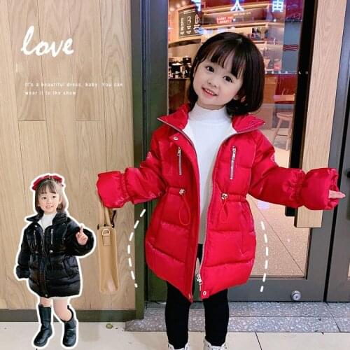 Winter Childrens Down Jacket For Girls Hot Red Puffy Thick Turtleneck Parkas Long Style Shiny New Year Coat 2 4 5 6 7 8 Years