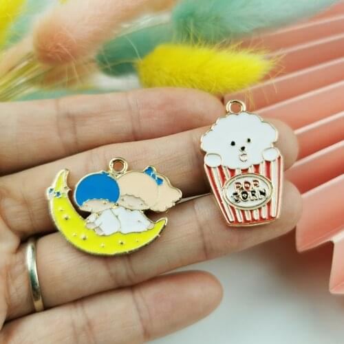 10pcs Cartoon Moon Boy Girl Alloy Enamel Charms Pendants Kawaii Pop Dogs Earrings Dangle DIY Jewelry Accessories Phone Decor