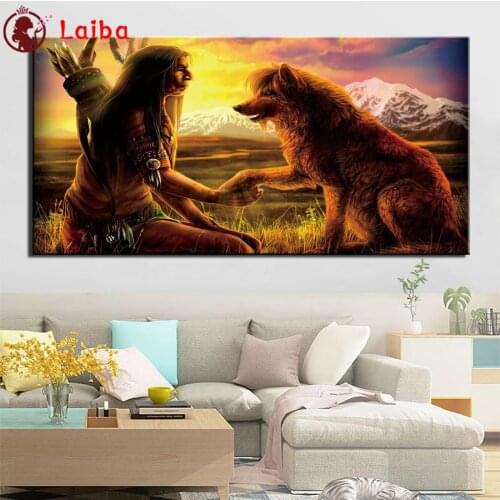 Diamond Painting Retro indian and wolf Cross Stitch Diamond Mosaic Picture Of Rhinestone Embroidery crystal Beaded Handicraft