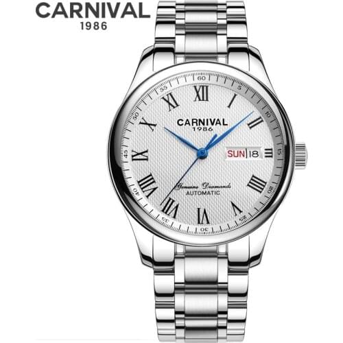 CARNIVAL Original Brand Watch Men Automatic Self-wind Stainless Steel Waterproof Business Mechanical Men Wrist Watch Timepieces