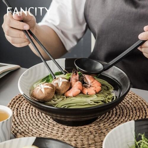 FANCITY Ramen bowls, creative ceramic bucket bowls, large fruit salad bowls, noodle bowls, soup bowls, household bubble bowls