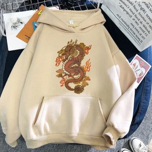 Chinese Gold Gragon Print Vintage Hoodies Mens Aesthetic Harajuku Hooded Sweatshirt Pocket Oversized Hoodies Loose Streetwear