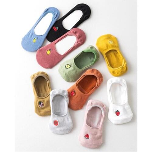 New Kawaii Avocado Fruit Invisible Socks Summer Short Non-Slip Boat Slippers Low Cut Women Socks Happy Funny Casual Socks Female