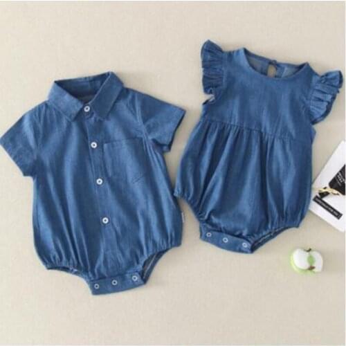New 2021 Summer Baby Boy Girl Clothes Newborn Fly Sleeve Cowboy Jumpsuits Baby Boy Girl Sleeveless Rompers