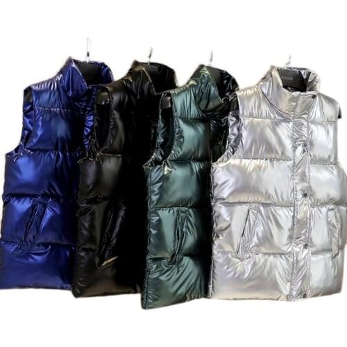 New Thicken Women Glossy Bright Vest 2020 Autumn Winter Waistcoat Warm Korean Solid Down Vest Sleeveless jacket Plus Size L,3XL
