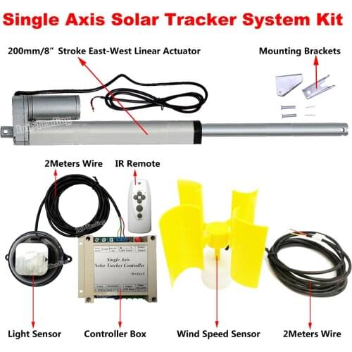 Single Axis Solar Panel Tracking Solar Tracker System W/ 8" Linear Actuator 12V DC Motor W/ Controller Set W/ Wind Speed Sensor