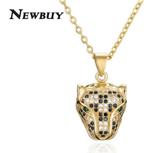 NEWBUY Fashion Gold Color Leopard Head Pendant Necklace For Women Men Luxury Cubic Zirconia Jewelry Female Accessories