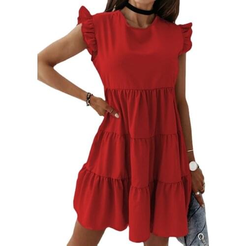 ПлатьяSummer Dress For Women 2021 Explosive Fashion Loose Ruffle Short-Sleeve Stitching Street Fashion Vacation Mid-Length Dress