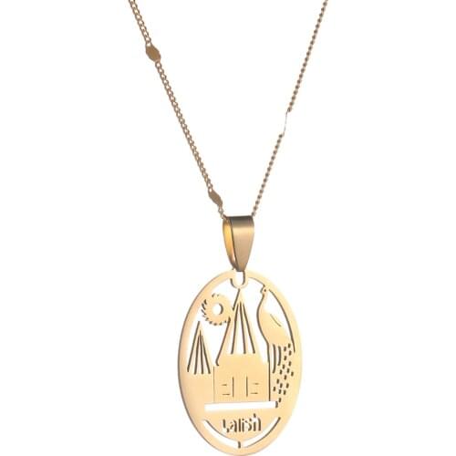 Stainless Steel Yezidi Lalish Pendant & Chain Necklace Holiest Temple of the Yazidis for Women Men Girls